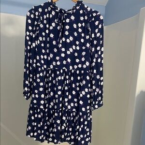 J. Crew Navy Midi Dress with White Floral Design